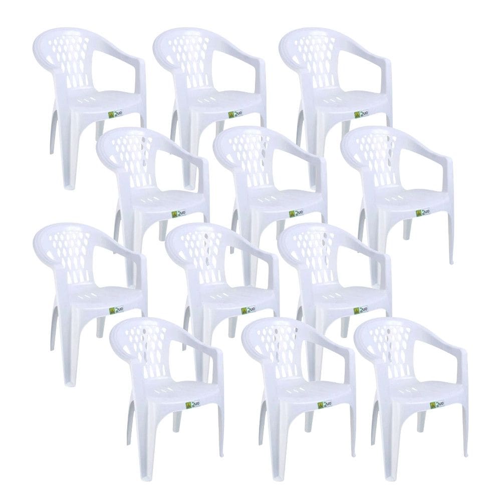 Kit 12 Cadeiras de Plastico com Braco Duo Bella Duoplastic Empilhaveis