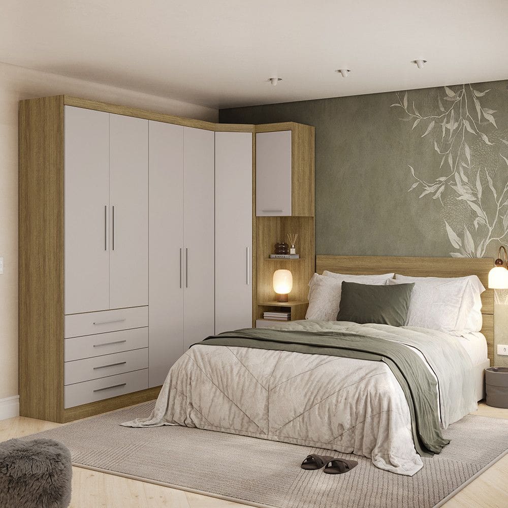 Quarto de Canto Casal com Guarda Roupa Aereo e Cabeceira Paris Luciane Moveis