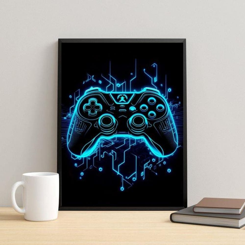 Quadro Decorativo Gamer Azul Neon 24X18Cm