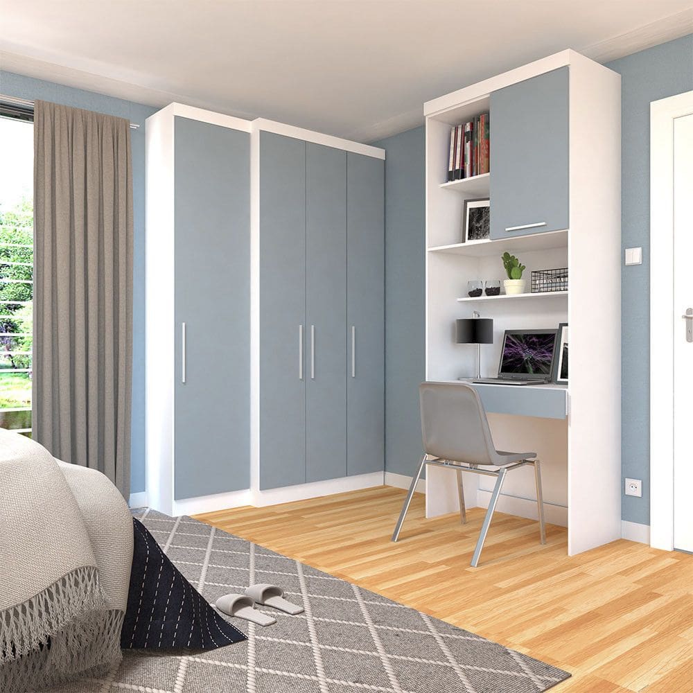 Quarto Home Office com Guarda Roupas e Bancada de Estudos Alpes Luciane Moveis