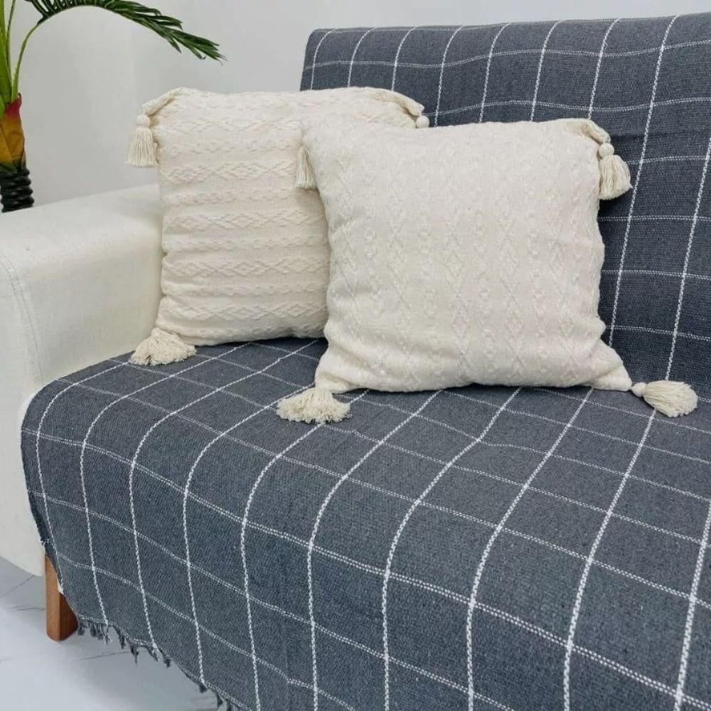 Manta Para Sofá Grande Gigante 2,40x1,80 Xadrez Capa Protetora Cama Sofa King 2 E 3 Lugares Cinza