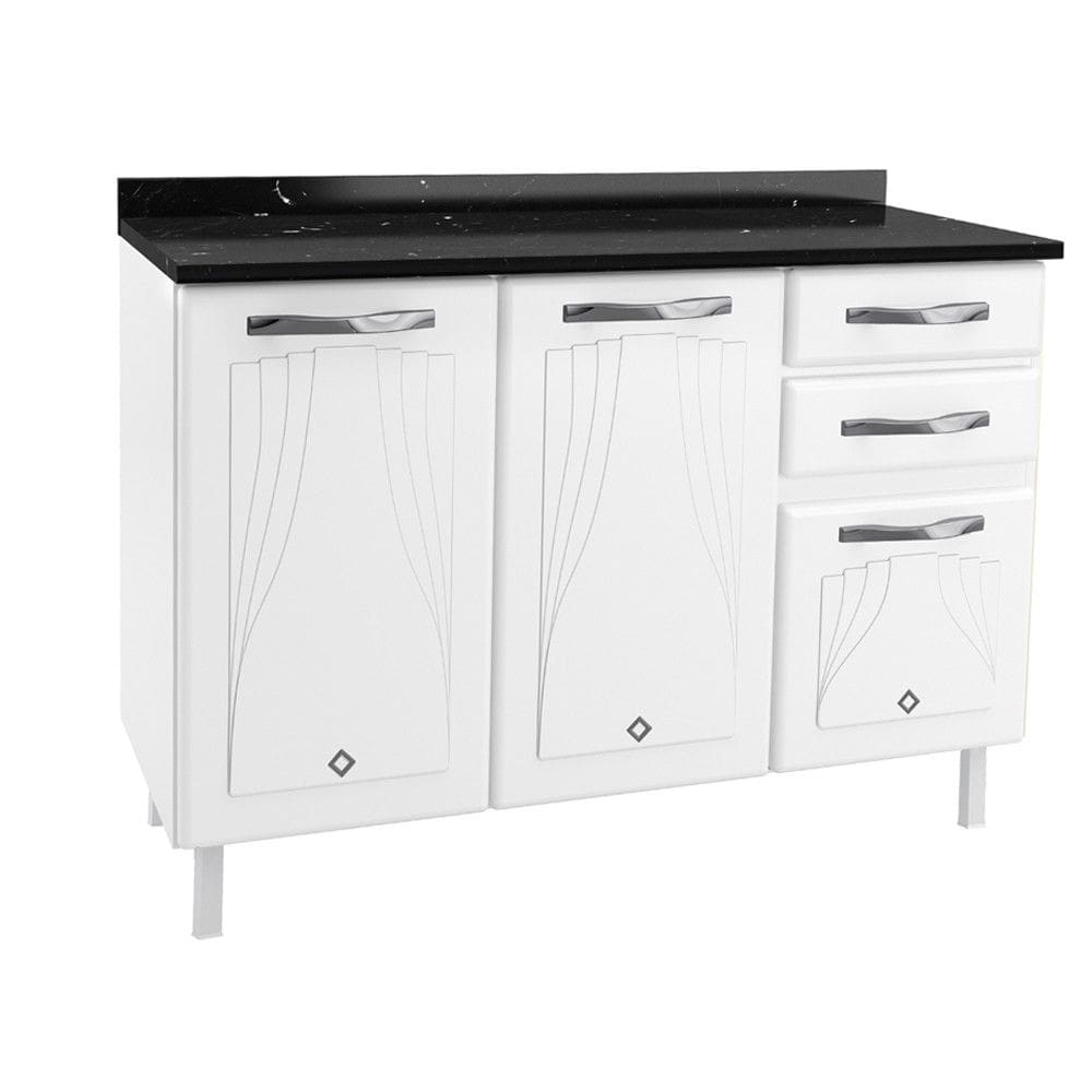 Balcao de Pia em Aco 3 Portas 2 Gavetas 120cm com Tampo Star New Telasul