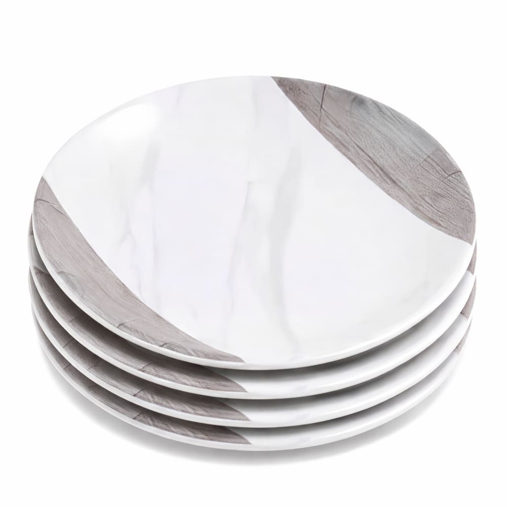 Conjunto 4 Pratos de Sobremesa em Melamina Marmorizado 17cm