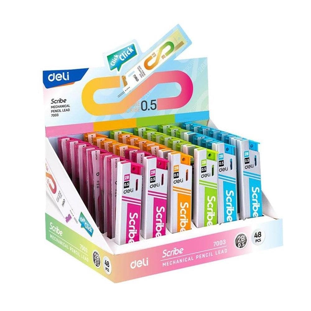Grafite Deli 0,5mm 2B 20 Minas - Embalagem com 48 Unidades