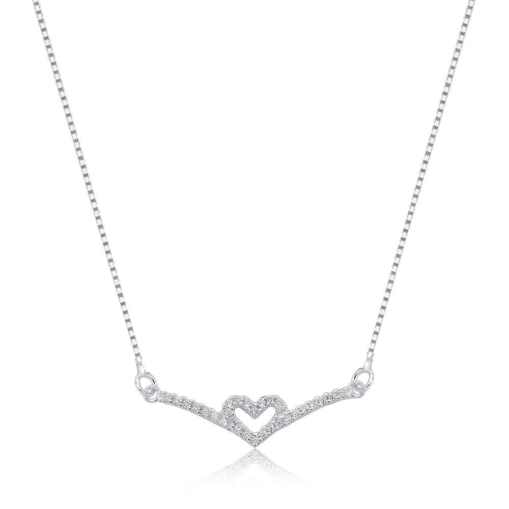 Colar Gargantilha Feminino De Prata 925 Coração Cravejado V