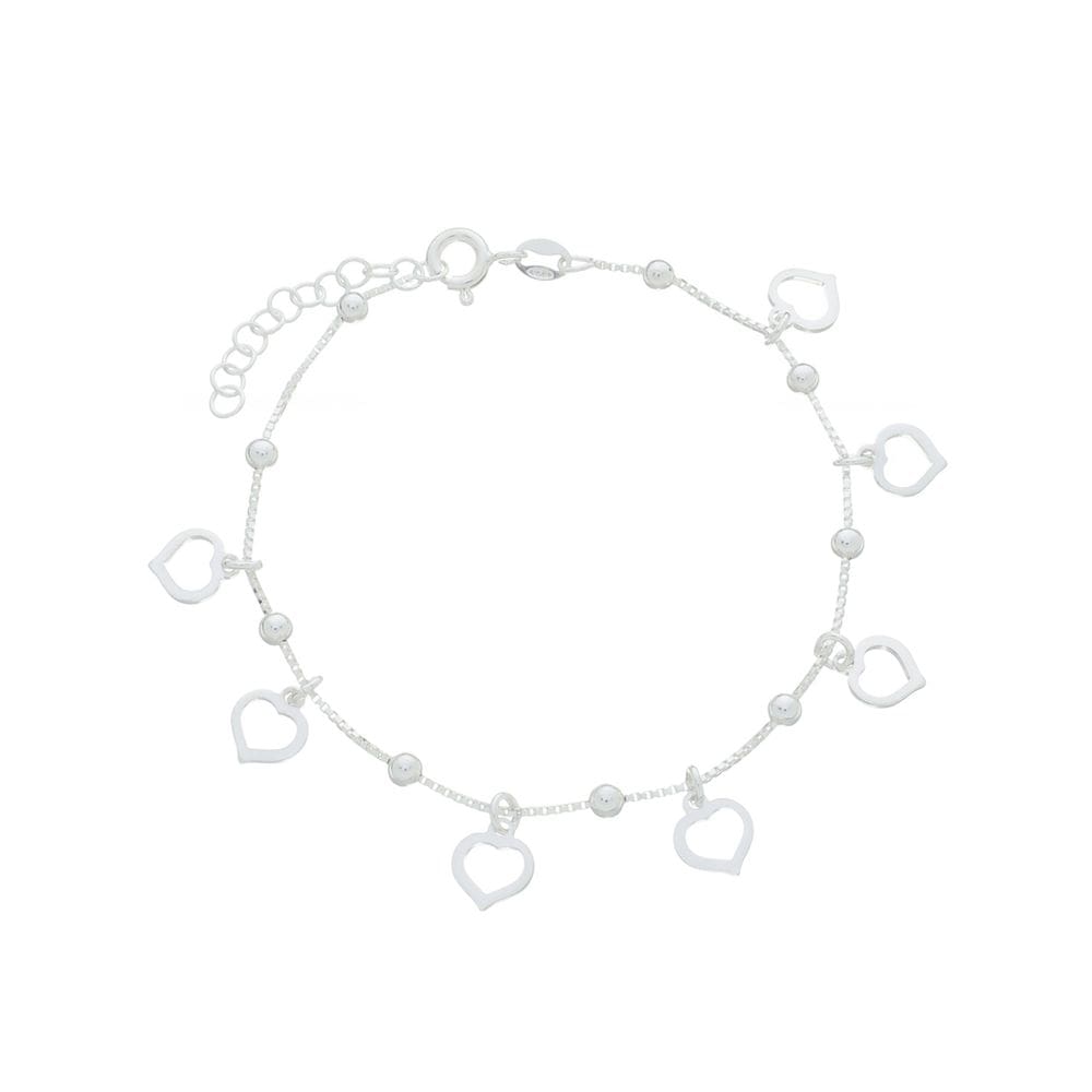 Pulseira Bolinha Com Coração De Prata 925