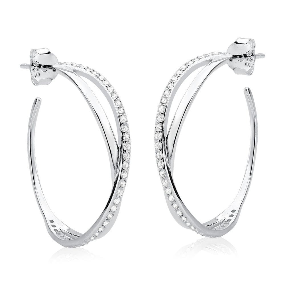 Brinco Argola Dupla Cravejada De Prata 925