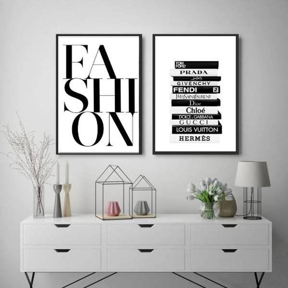 Kit 2 Quadros Decorativos Livros Fashion 24X18Cm - Com Vidro