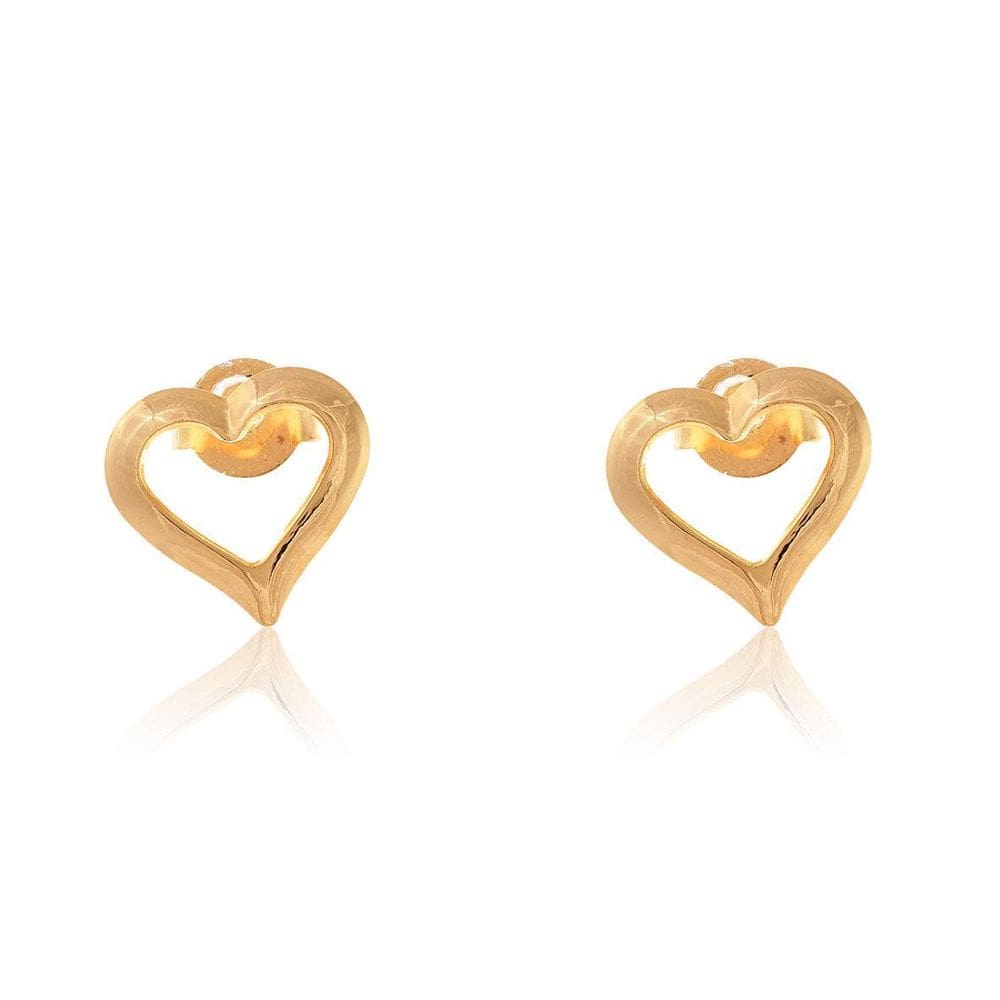 Brinco Pequeno de Coração Vazado Folheado em Ouro 18k