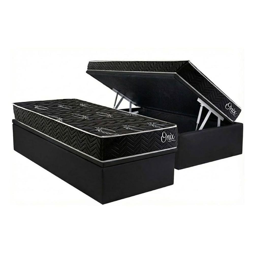 Cama Box Baú Solteiro + Colchão Ortopédico Kappesberg D28 Anatômico Onix + Base CRC Corano Black