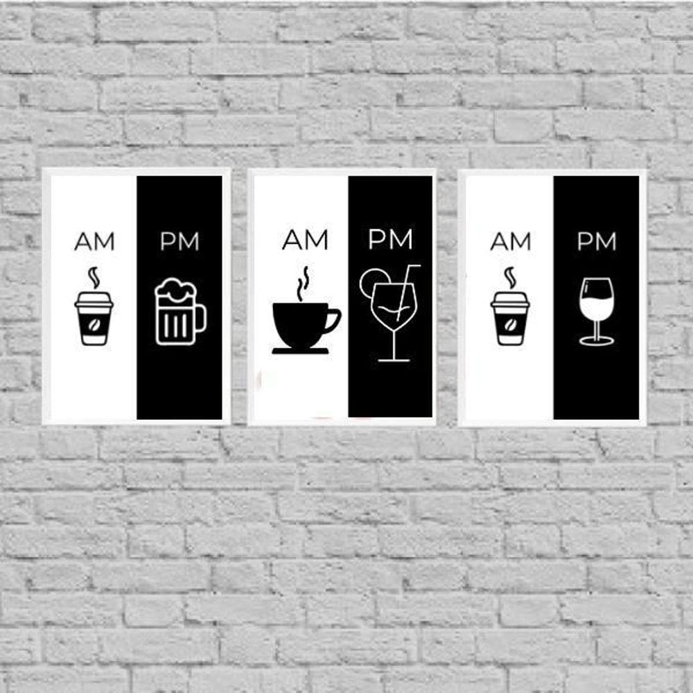 Kit 3 Quadros Café Bebidas Alcóolicas- Am Pm 24X18Cm