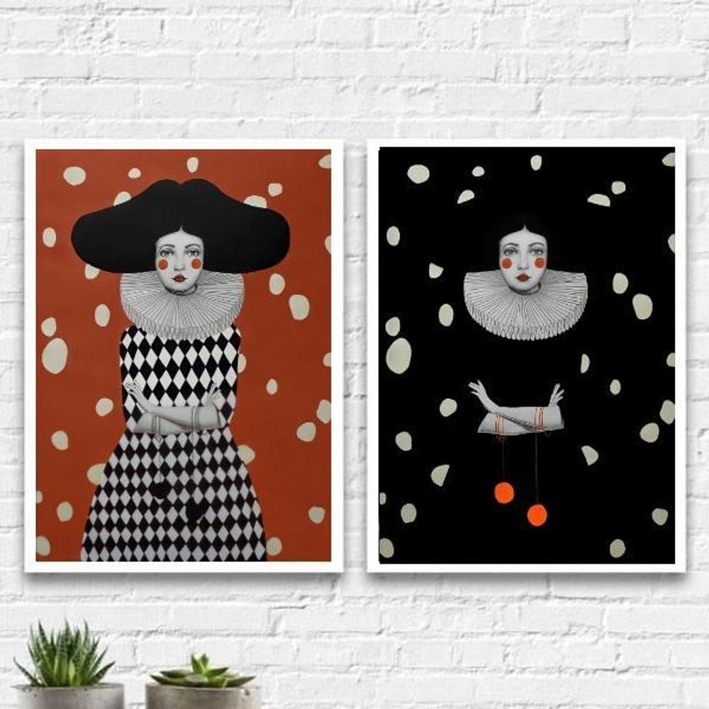 Kit 2 Quadros Decorativos Colombina 45X34Cm Madeira Branca