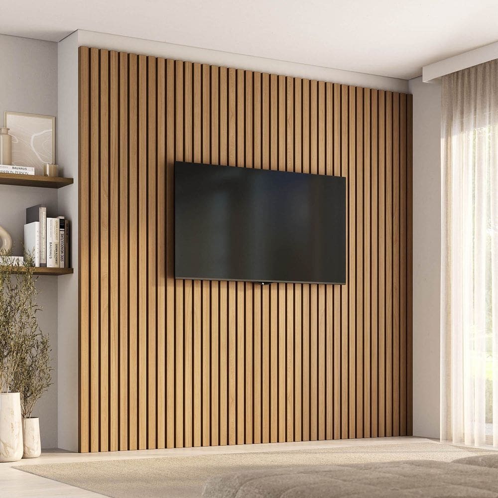 Painel para Tv até 86 Polegadas 240x230cm Ripado Aruá Cabecasa Madeiraoriginals Jatoba