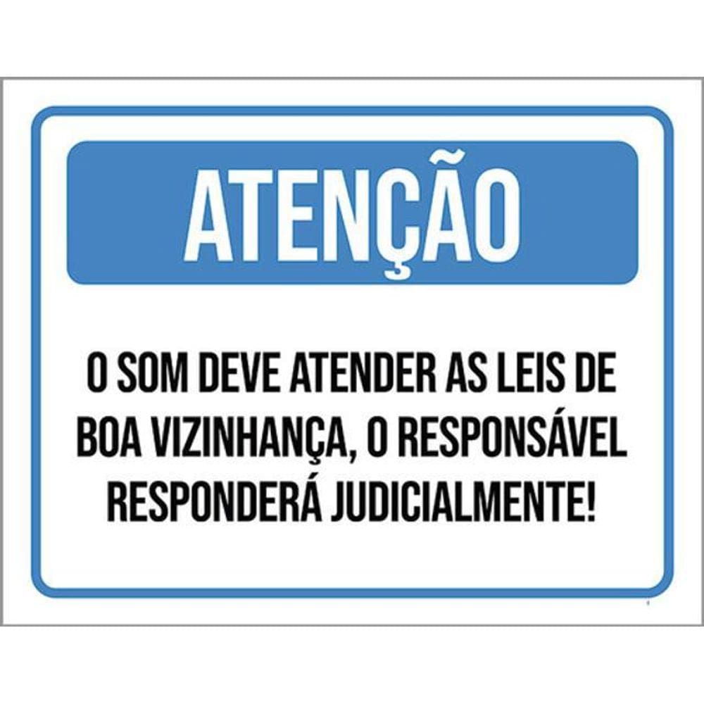 Kit 3 Placas Atenção Som Deve Atendr Leis Boa Vizinhança