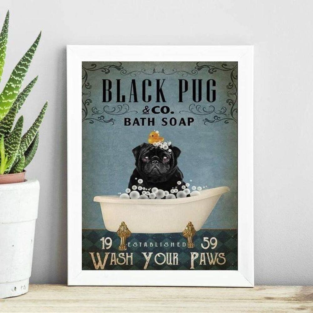Quadro Decorativo Banheiro Black Pug 24X18Cm
