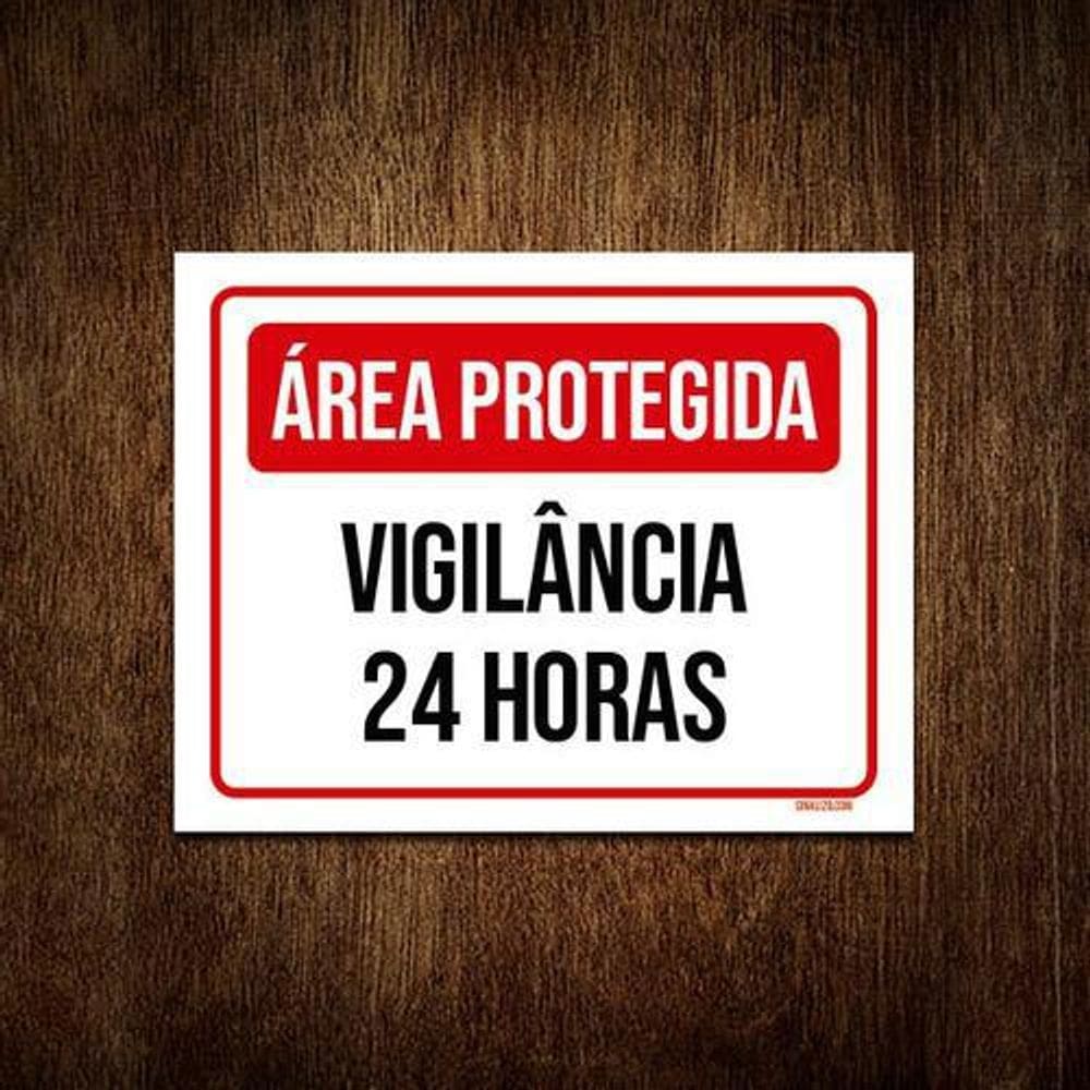 Kit 3 Placas Área Protegida Vigilância 24 Horas