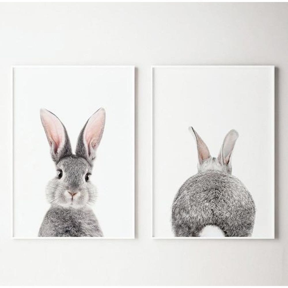 Kit 2 Quadros Coelhinho Frente E Verso 24X18 Moldura Branca