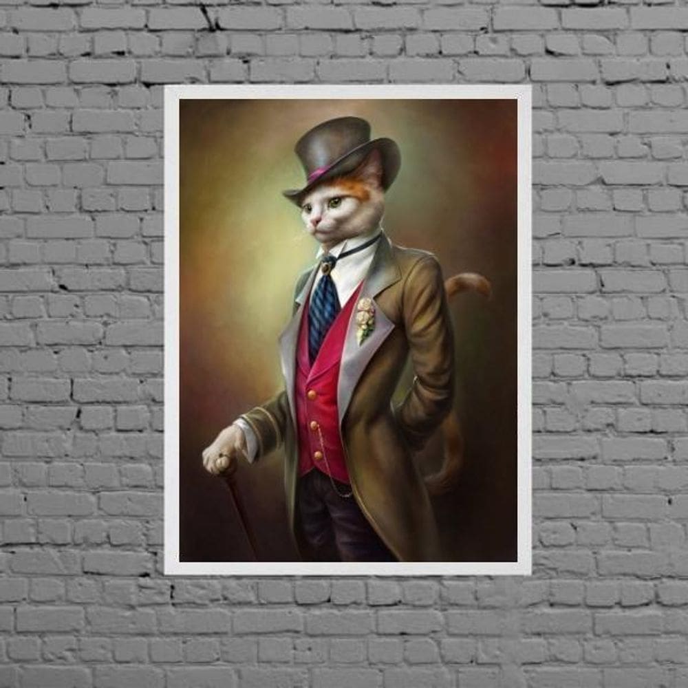 Quadro Gato Vestido De Gente 33X24Cm Com Vidro - Branca