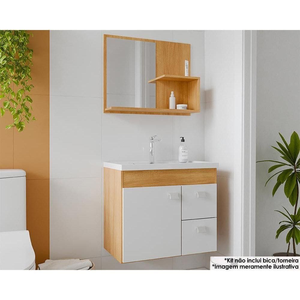 Balcão p/ Banheiro Isa c/ Cuba + Espelho Cinamomo/Branco MGM