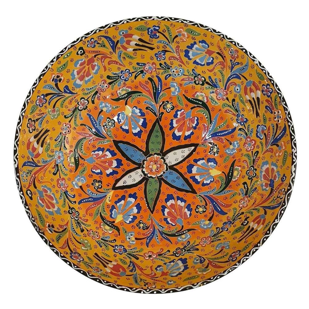 Centro De Mesa Turco Pintado De Cerâmica Amarelo 30Cm