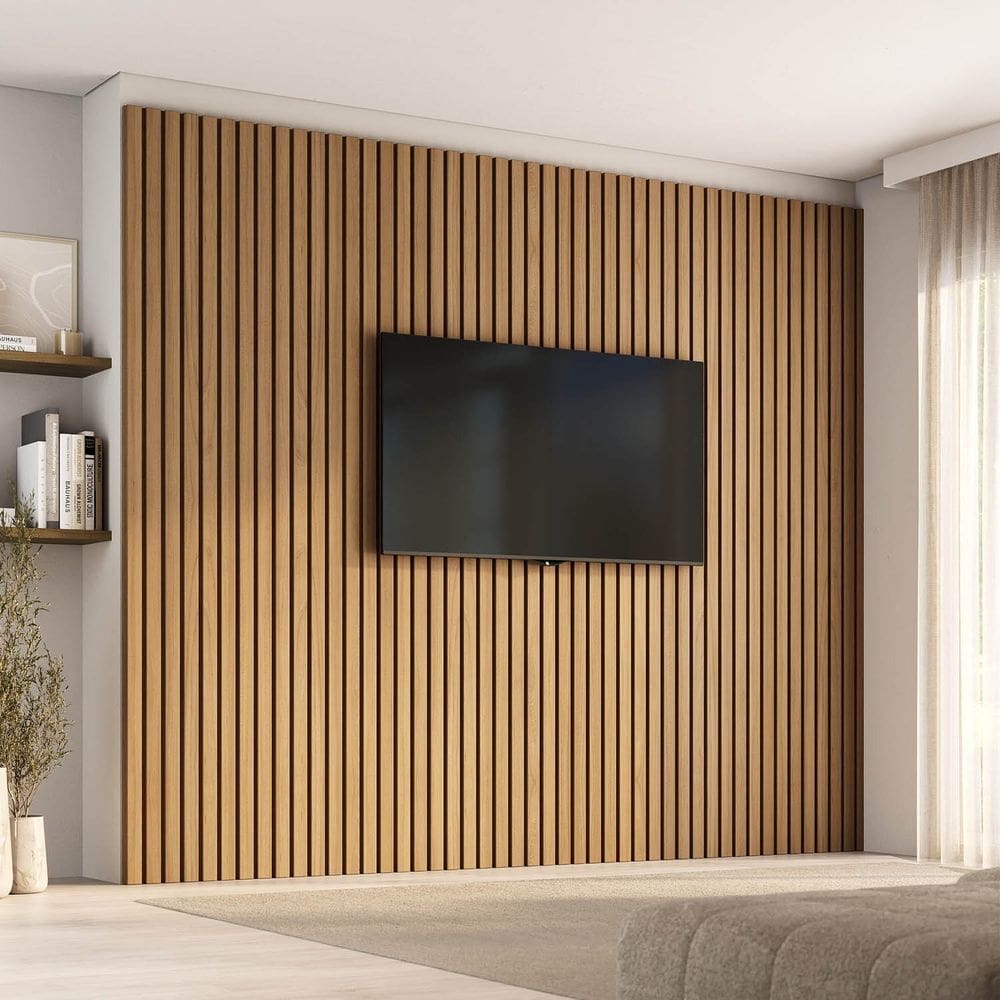Painel para Tv até 86 Polegadas 280x250cm Ripado Aruá Cabecasa Madeiraoriginals Jatoba