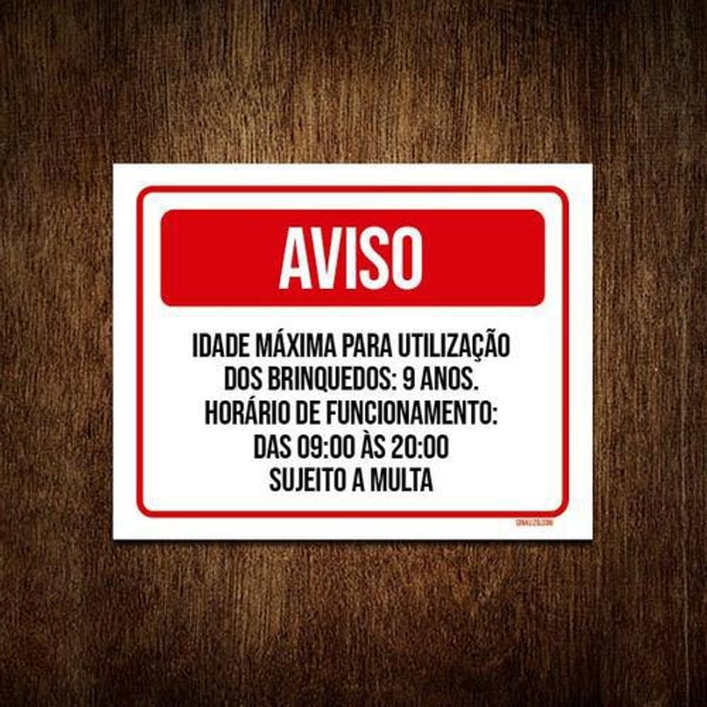 Kit 3 Placas Aviso Idade Máxima Utilização Brinquedos