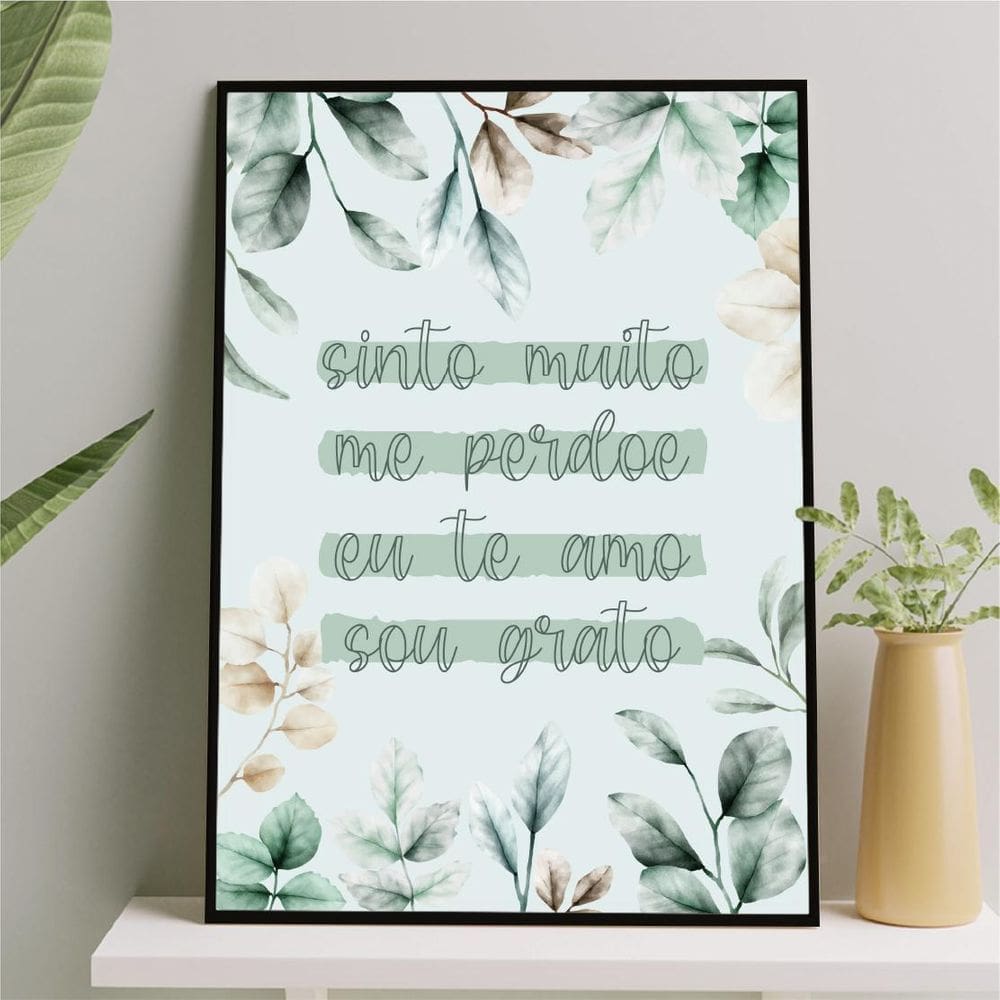 Quadro Sinto Muito Me Perdoe- Folhas 33X24Cm Preta