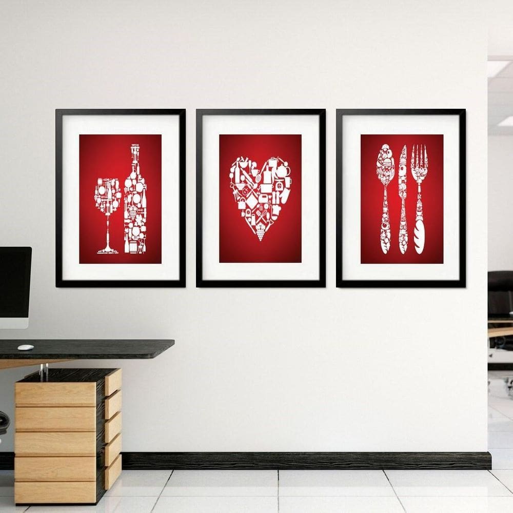 Kit 3 Quadros Grandes Love Kitchen 60X48Cm