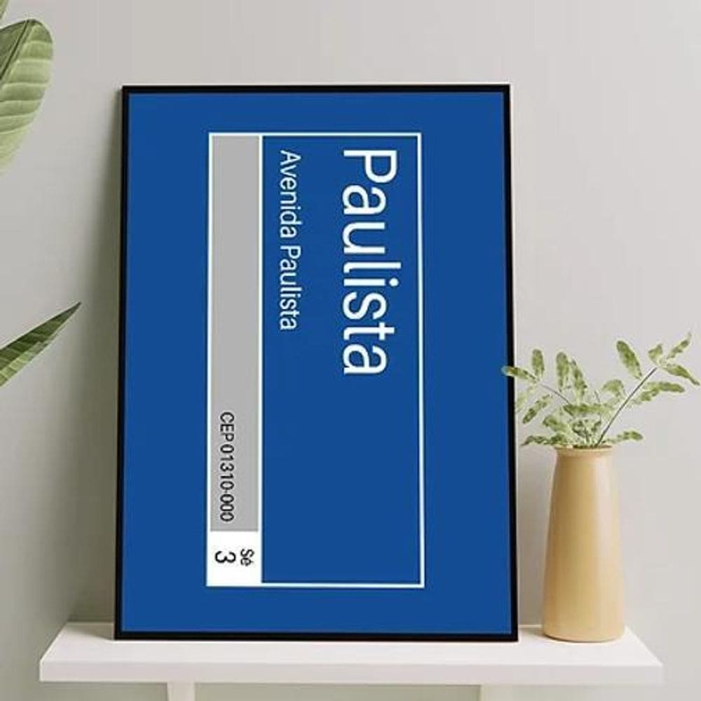 Quadro Placa De Rua Avenida Paulista 24X18Cm Preta