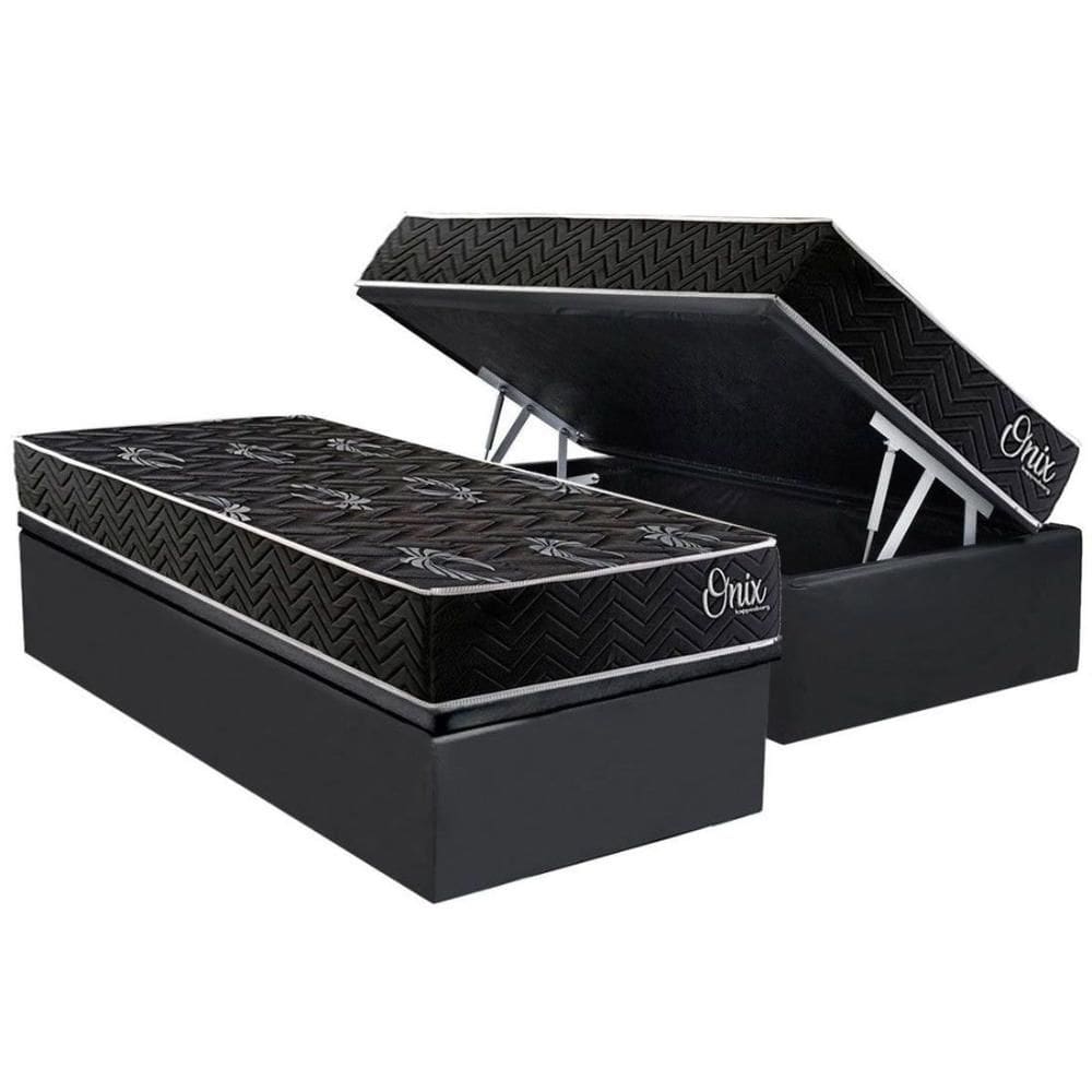 Cama Box Baú Solteiro + Colchão Ortopédico Kappesberg D28 AnatÃ´mico Onix + Base CRC Corano Gray