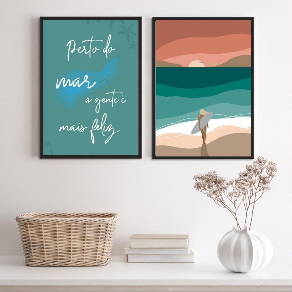 Quadros Perto Mar A Gente É Mais Feliz 45X34Cm Moldura Pre