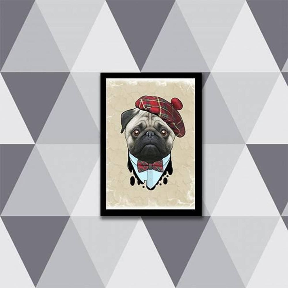 Quadro Decorativo Pug Boina 45X34Cm