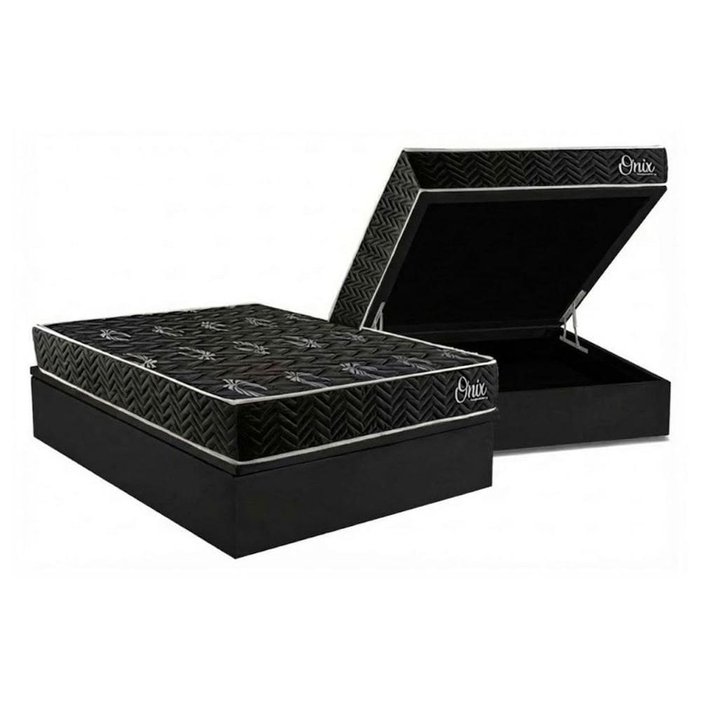 Cama Box Baú Casal + Colchão Ortopédico Kappesberg D28 Anatômico Onix + Base CRC Corano Black
