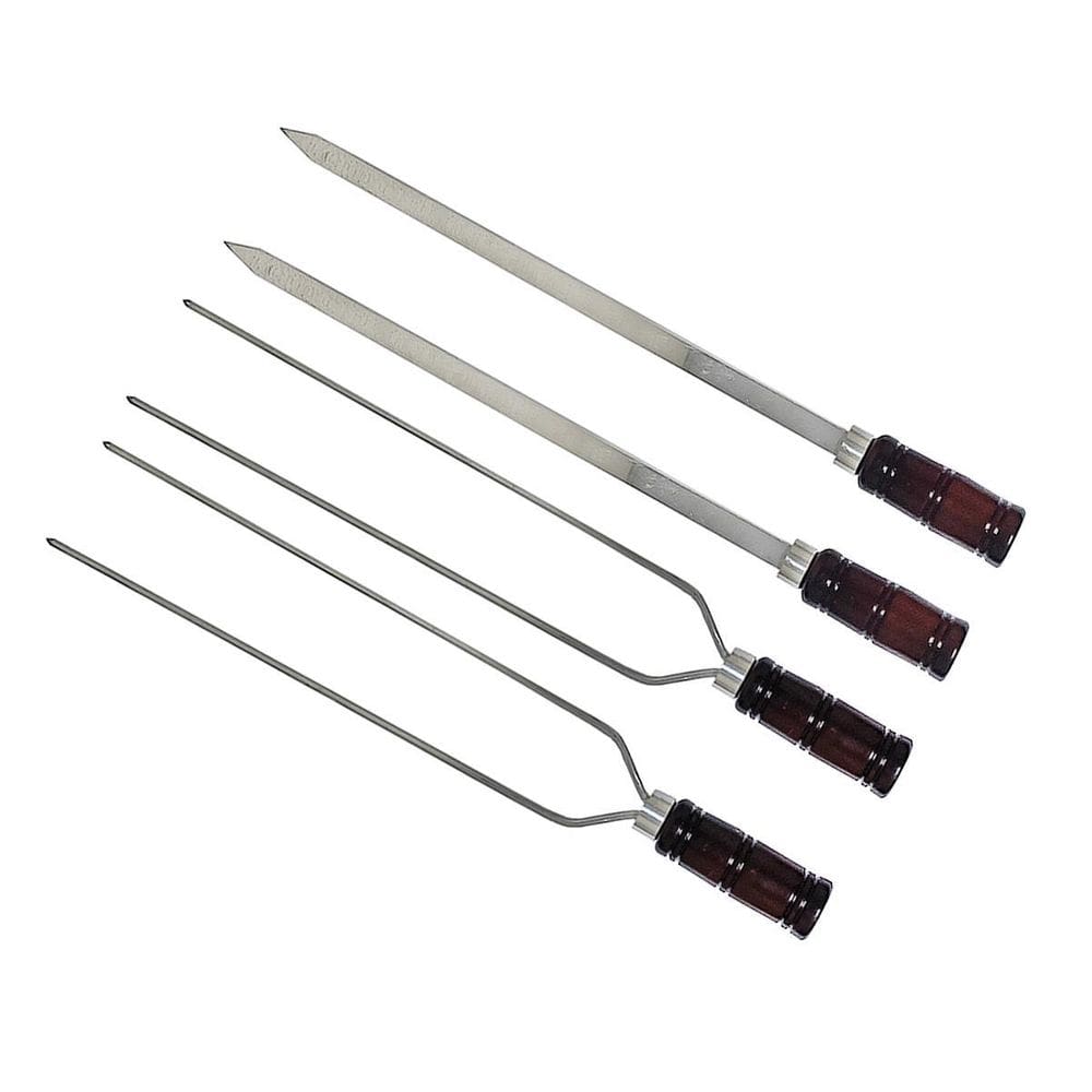 Kit 4 Espetos Para Churrasco Alumínio 81Cm Cabo De Madeira
