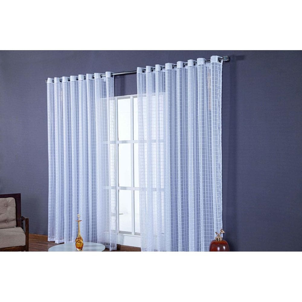 Cortina Pra Quarto Grande Voal Quadriculado Branco 6,00X2,80