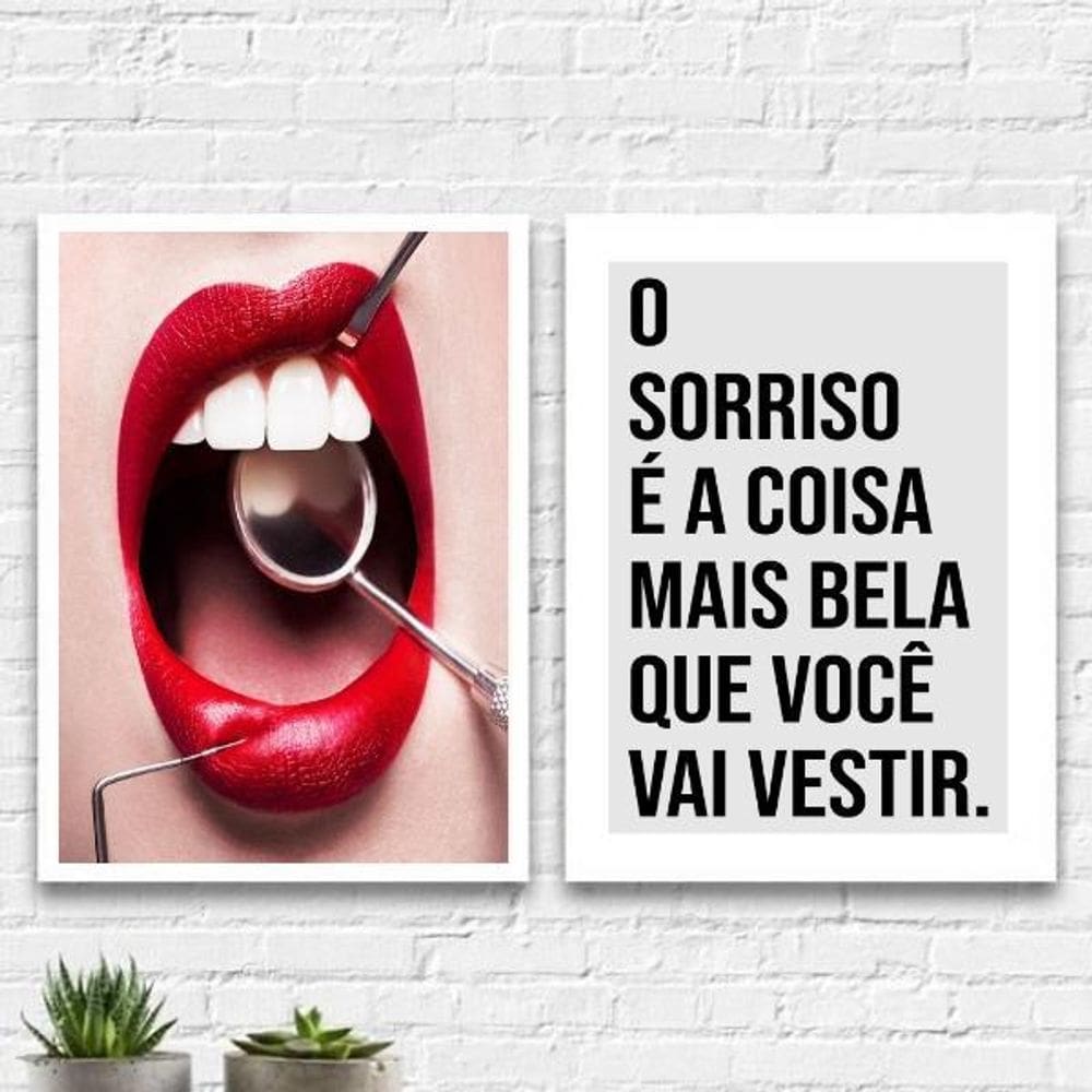 Kit 2 Quadros O Sorriso É A Coisa Mais Bela 45X34Cm Branca