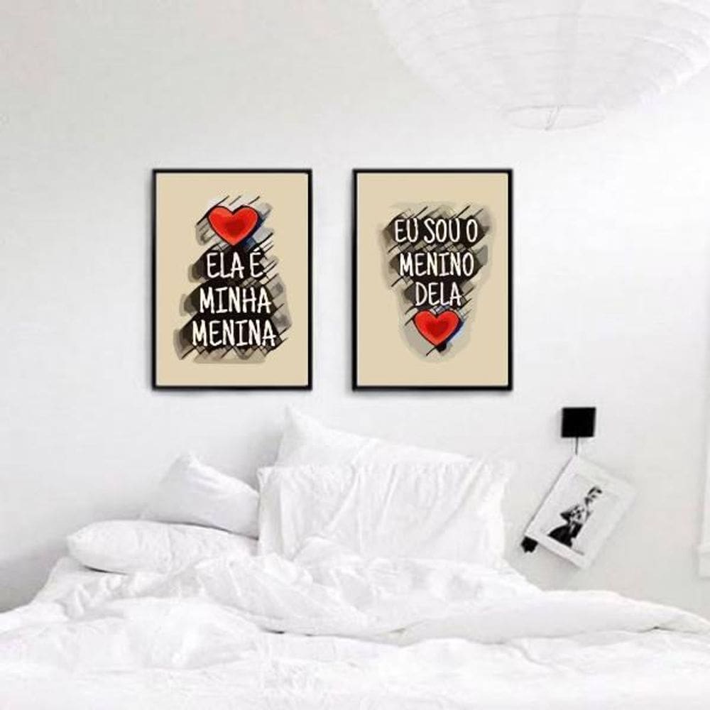 Kit 2 Quadros Ela É Minha Menina 33X24 C/Vidro Madeira Preta