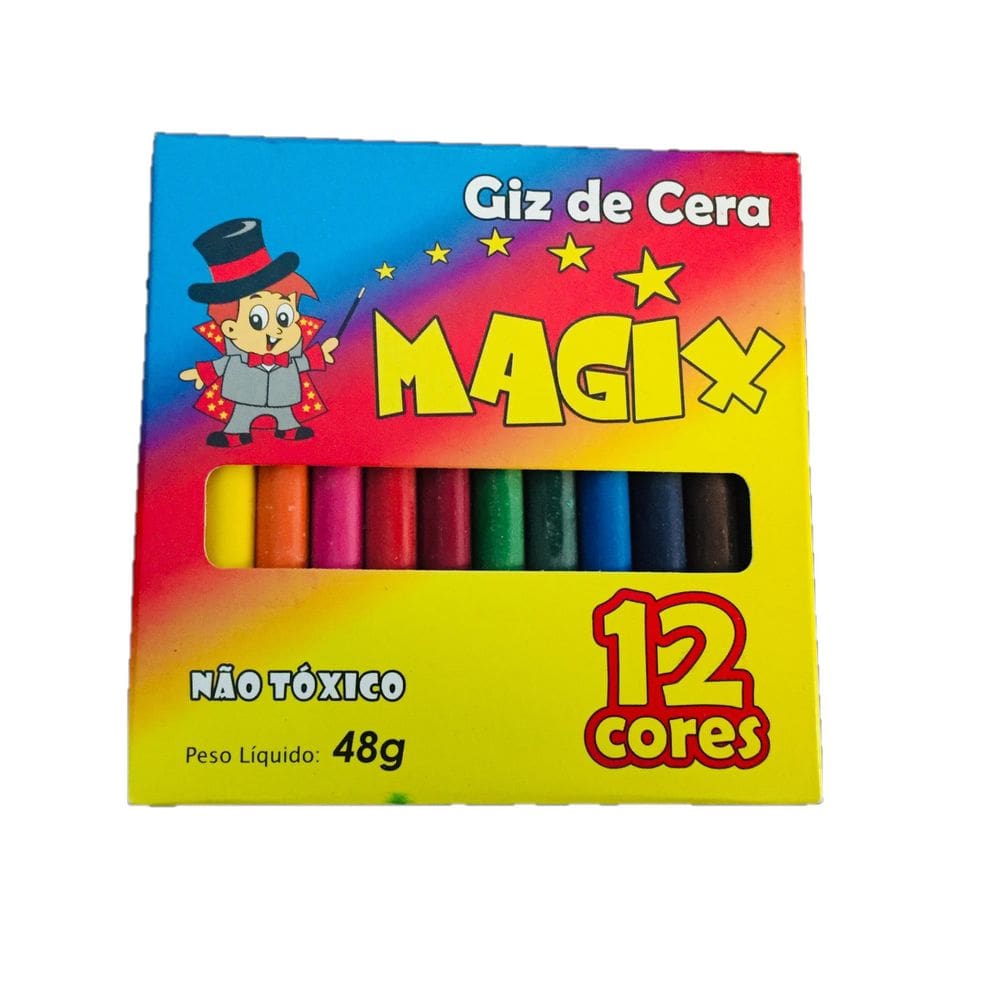 Giz de Cera Infantil, 12 Cores, Magix, 48g