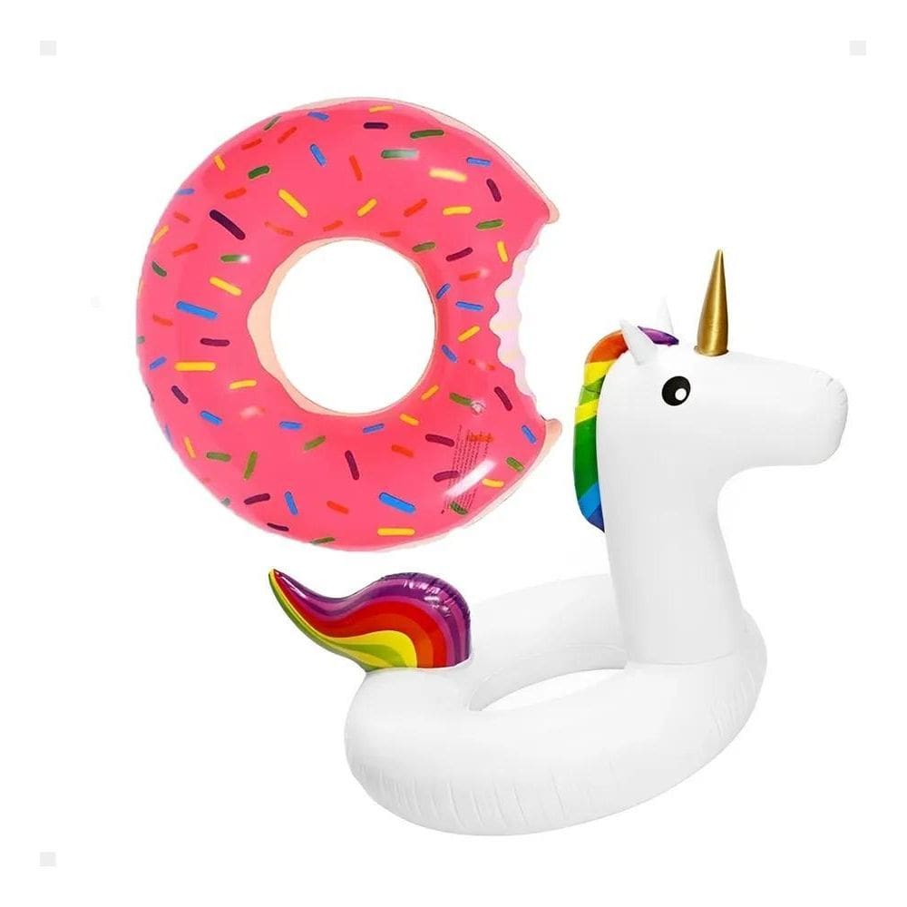 Kit 2 Boias Unicornio Donuts Piscina Infantil E Adulto 90 Cm