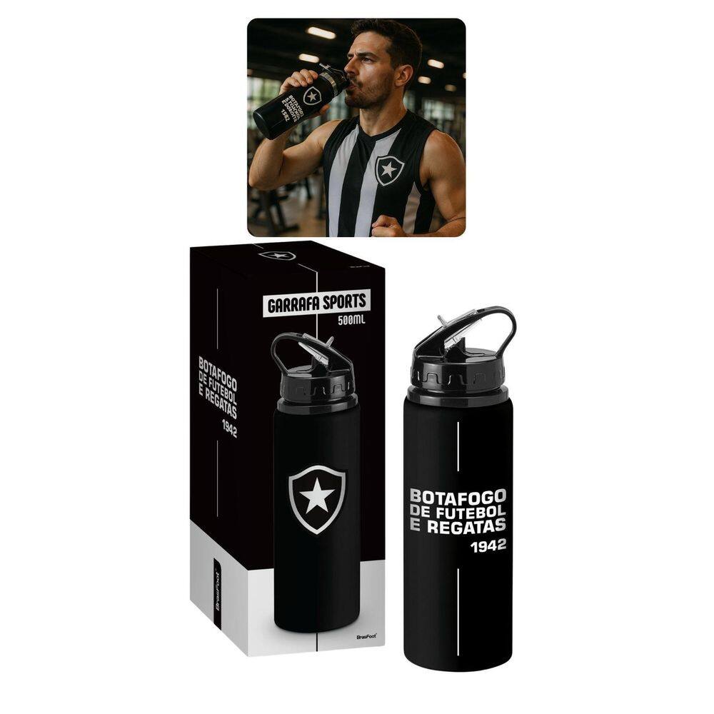 Garrafa Alumínio Sports 500Ml Preto Time Botafogo Oficial