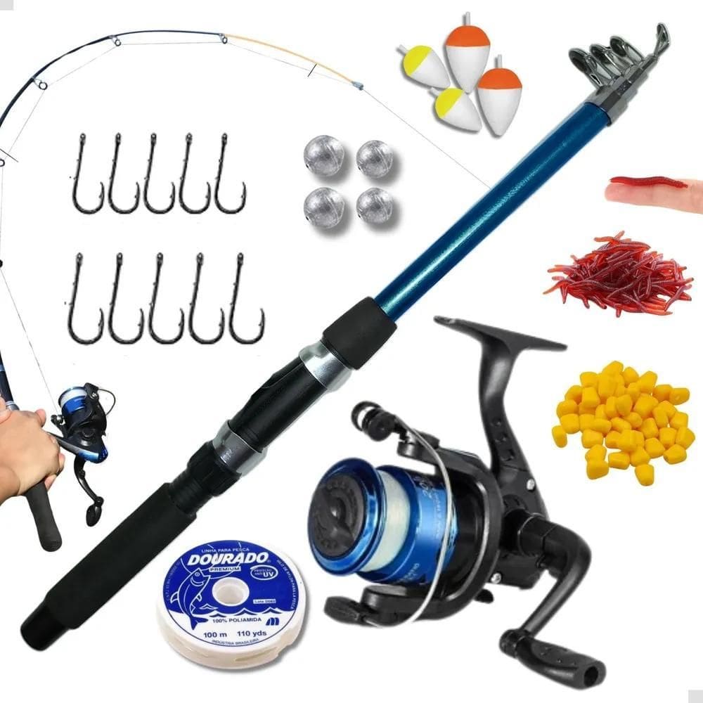 Kit Pesca Barato Completo Vara E Molinete Linha + Acessórios