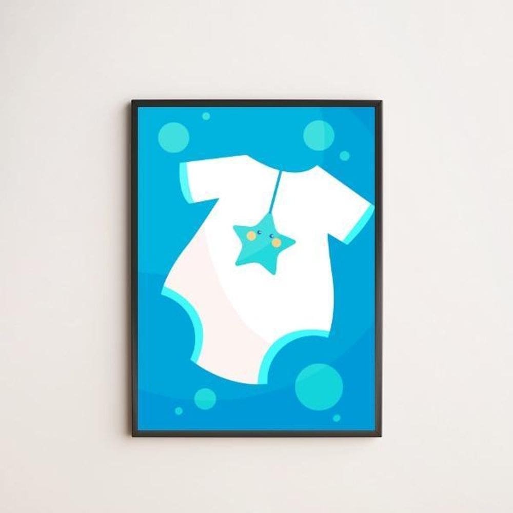 Quadro Barquinho Body Bebê Azul 45X34Cm Com Vidro Preta