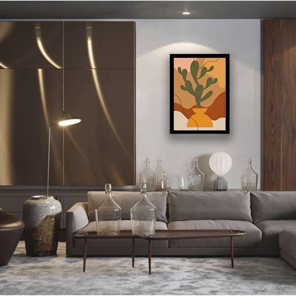 Quadro Vaso De Planta Abstrato 24X18Cm - Com Vidro