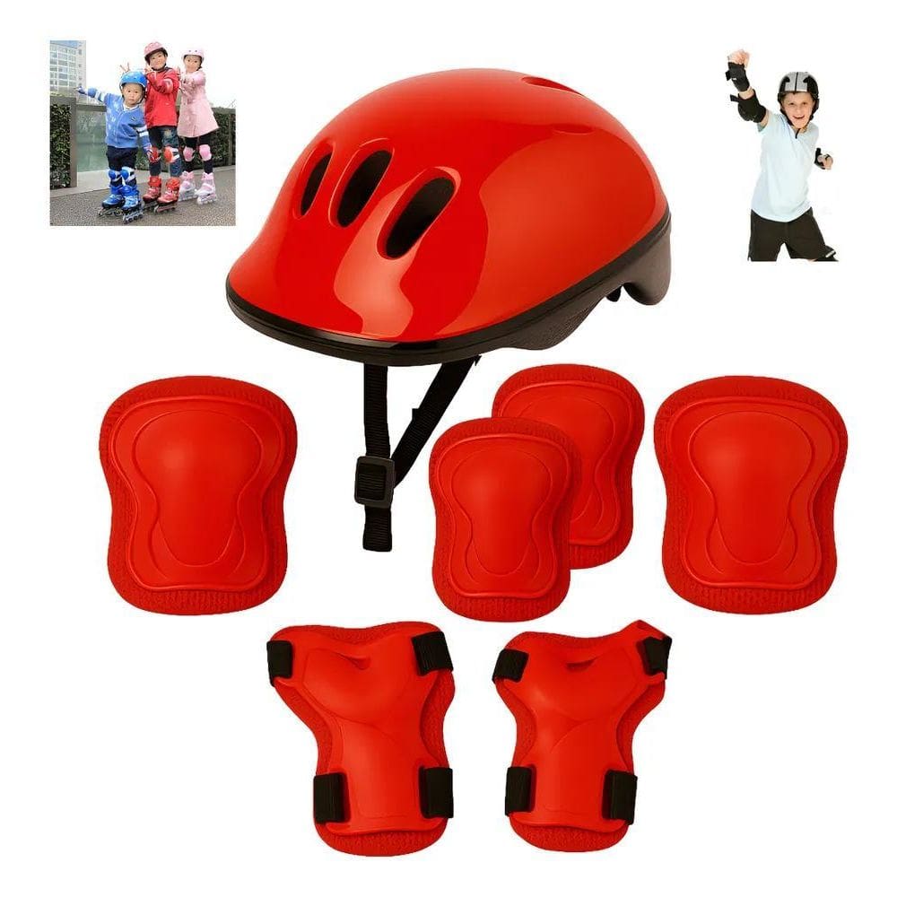 Kit De Proteção Infantil Bike Patins Skate Capacete + Vermel