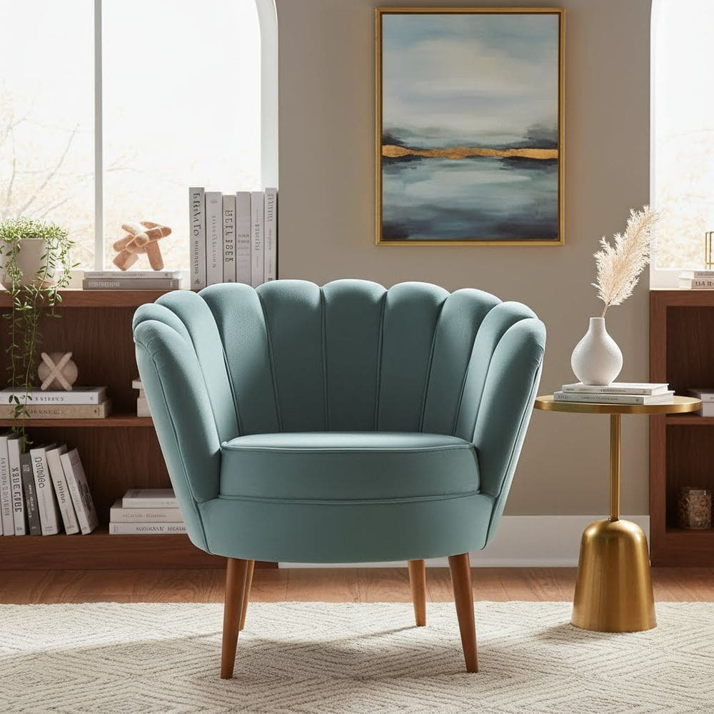 Poltrona Pétala De Veludo Luxo Decorativa Liberty Móveis Azul-Turquesa