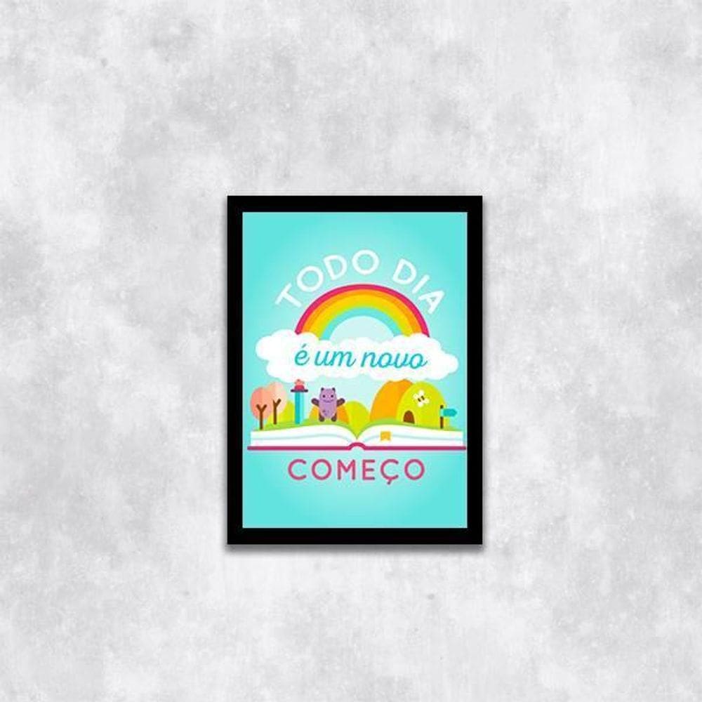 Quadro Todo Dia É Um Novo Começo 45X34Cm Com Vidro Preta
