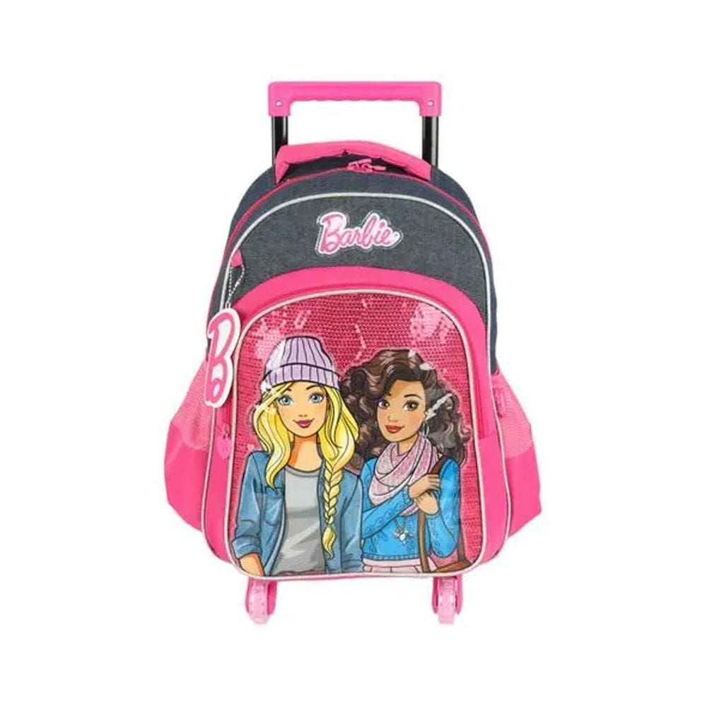 Mochila De Rodinhas 360 Escolar Com Led Barbie Jeans Azul