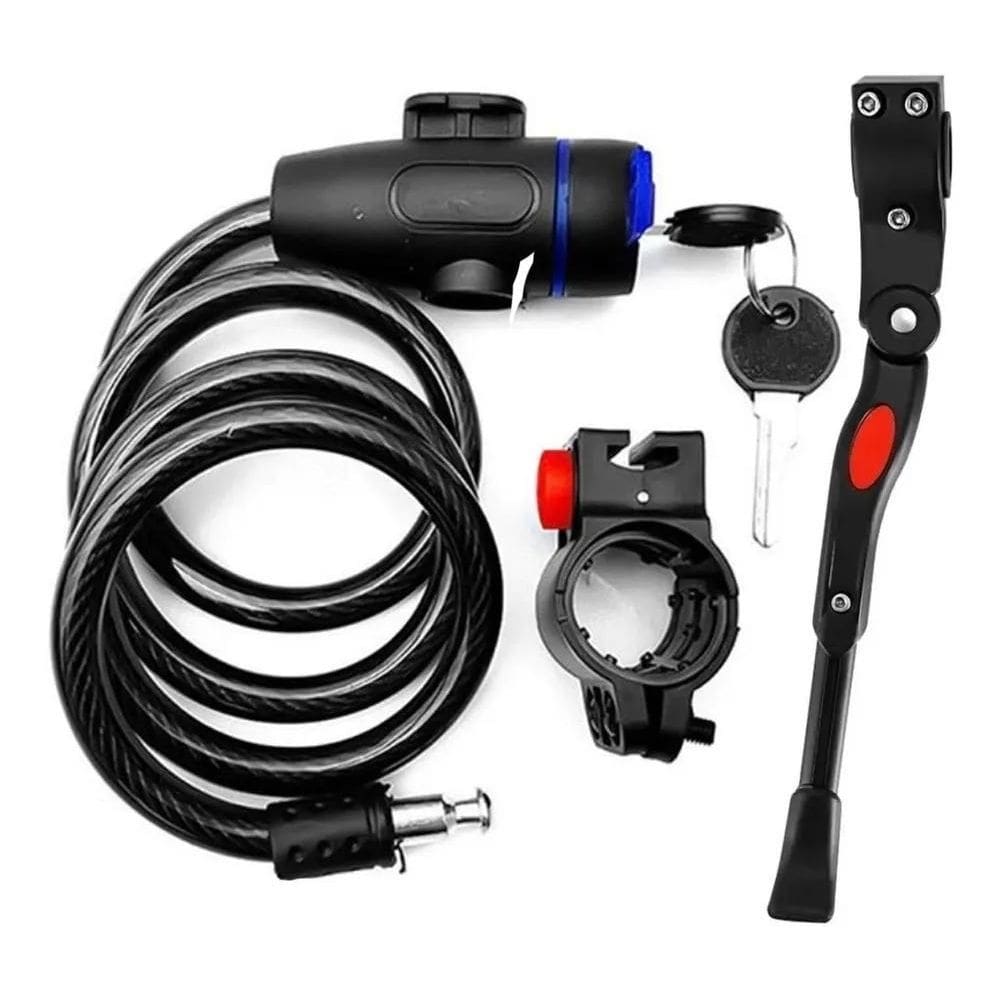 Trava De Aço Cadeado Para Bike Moto + Pezinho Descanso 20/29