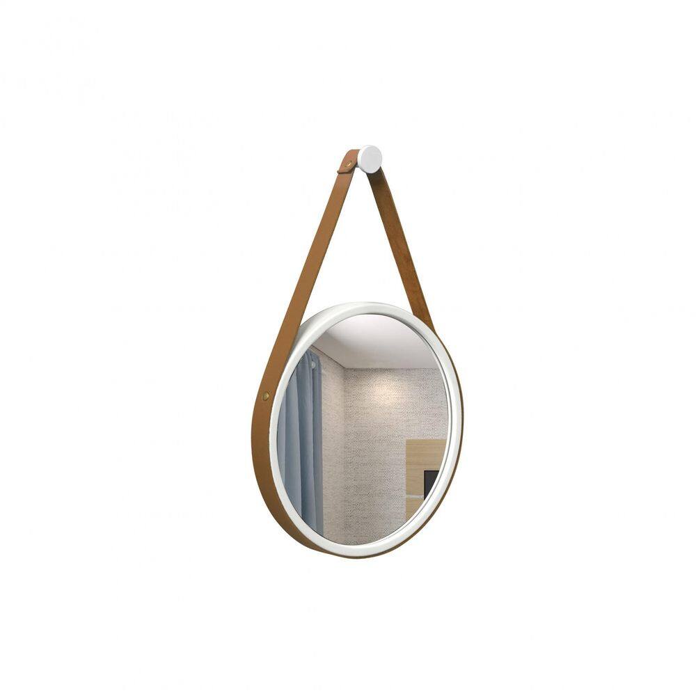 Espelho Decorativo Adnet Branco Alça Caramelo 20Cm