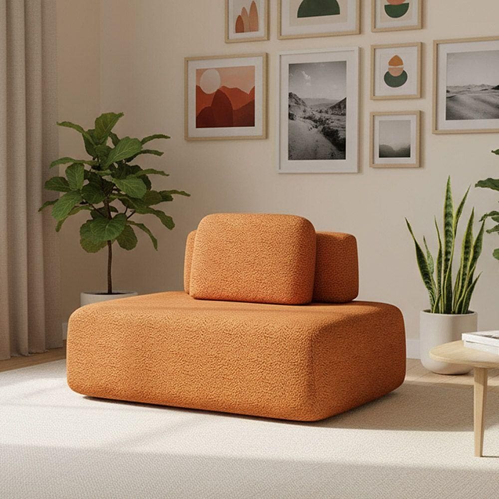 Sofá Módulo Central 140cm Orgânico Sala Berlim Bouclê Caramelo K01 - D`rossi